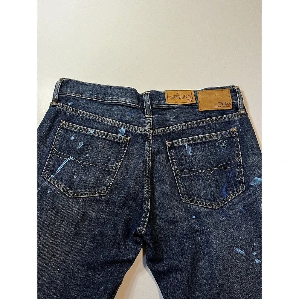 Polo Ralph Lauren Astor Slim Boyfriend Jeans Womens Size 28 Blue Crane Motif NWT - Picture 10 of 11